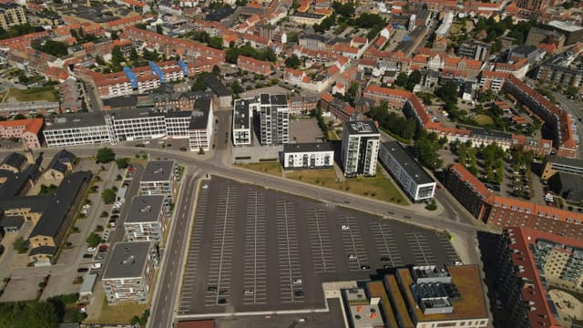 Explore the urban landscape of Horsens, Denmark from above.