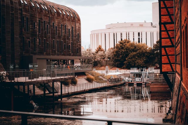 Explore the unique riverside architecture along the Brda River in Bydgoszcz, Poland's Kuyavian-Pomeranian Voivodeship.