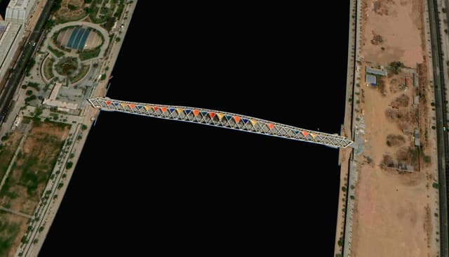 Aerial view of the Atal Bridge crossing the Sabarmati River in Ahmedabad, Gujarat.