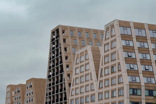 Dynamic modern architecture featuring geometric shapes in Copenhagen, Denmark.
