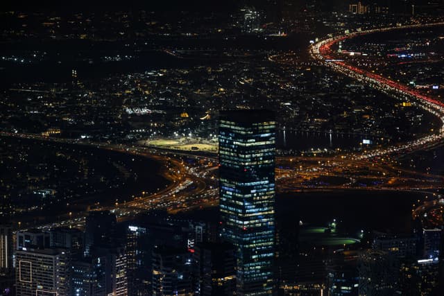 Free stock photo of above city, aerial cityscape, city at night